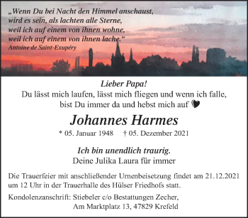 Traueranzeige von Johannes Harmes von trauer.mein.krefeld.de