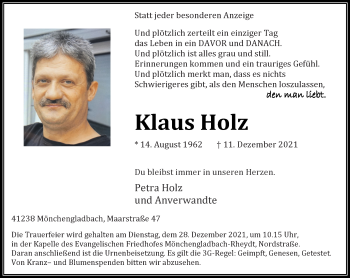 Traueranzeige von Klaus Holz von trauer.extra-tipp-moenchengladbach.de