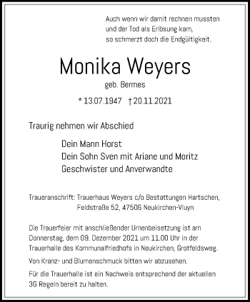 Traueranzeige von Monika Weyers von trauer.mein.krefeld.de