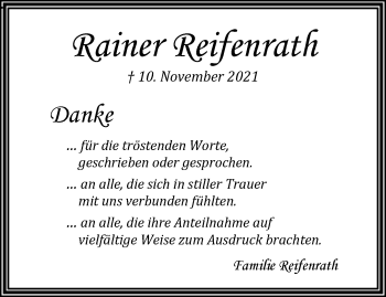 Traueranzeige von Rainer Reifenrath von trauer.mein.krefeld.de