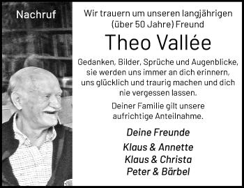 Traueranzeige von Theo Vallée von trauer.mein.krefeld.de