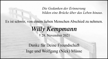 Traueranzeige von Willy Kempmann von trauer.extra-tipp-moenchengladbach.de