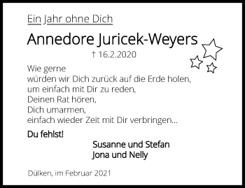 Traueranzeige von Annedore Juricek-Weyers von trauer.extra-tipp-moenchengladbach.de