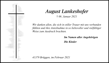 Traueranzeige von August Lankeshofer von trauer.extra-tipp-moenchengladbach.de