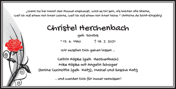 Traueranzeige von Christel Herchenbach von trauer.wuppertaler-rundschau.de