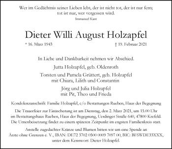 Traueranzeige von Dieter Willi August Holtapfel von trauer.mein.krefeld.de