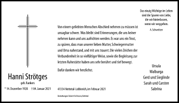 Traueranzeige von Hanni Strötges von trauer.extra-tipp-moenchengladbach.de