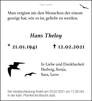 Traueranzeige von Hans Theloy von trauer.extra-tipp-moenchengladbach.de