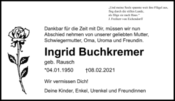 Traueranzeige von Ingrid Buchkremer von trauer.extra-tipp-moenchengladbach.de