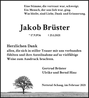 Traueranzeige von Jakob Brüster von trauer.extra-tipp-moenchengladbach.de