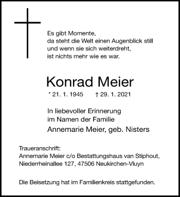 Traueranzeige von Konrad Meier von trauer.mein.krefeld.de