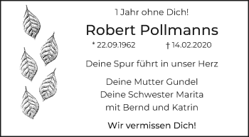 Traueranzeige von Robert Pollmanns von trauer.extra-tipp-moenchengladbach.de