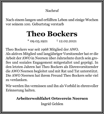 Traueranzeige von Theo Bockers von trauer.extra-tipp-moenchengladbach.de