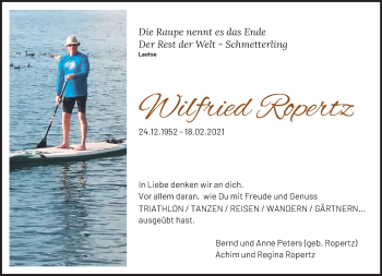 Traueranzeige von Wilfried Ropertz von trauer.extra-tipp-moenchengladbach.de