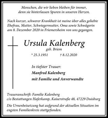 Traueranzeige von Ursula Kalenberg 