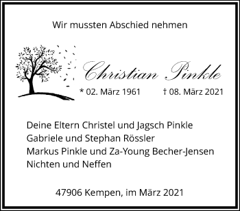 Traueranzeige von Christian Pinkle von trauer.mein.krefeld.de