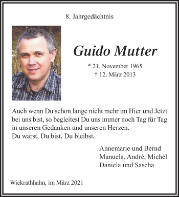 Traueranzeige von Guido Mutter von trauer.extra-tipp-moenchengladbach.de