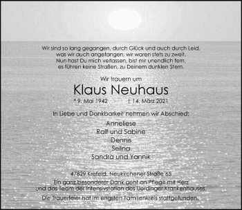 Traueranzeige von Klaus Neuhaus von trauer.mein.krefeld.de