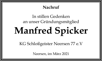 Traueranzeige von Manfred Spicker von trauer.extra-tipp-moenchengladbach.de