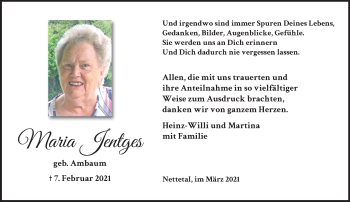 Traueranzeige von Maria Jentges von trauer.extra-tipp-moenchengladbach.de