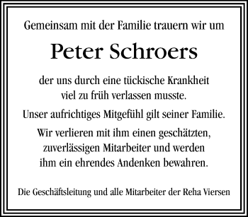 Traueranzeige von Peter Schroers von trauer.extra-tipp-moenchengladbach.de