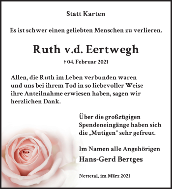 Traueranzeige von Ruth vd. Eertwegh von trauer.extra-tipp-moenchengladbach.de
