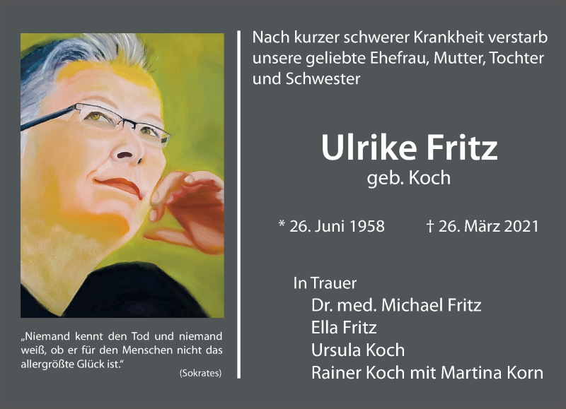  Traueranzeige für Ulrike Fritz vom 04.04.2021 aus trauer.extra-tipp-moenchengladbach.de