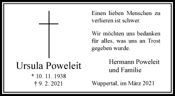 Traueranzeige von Ursula Poweleit von trauer.wuppertaler-rundschau.de