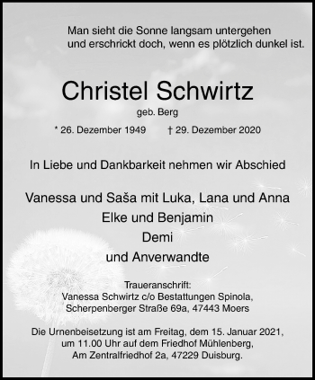 Traueranzeige von Christel Schwirtz 