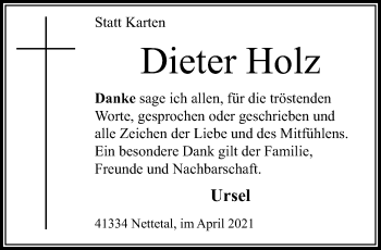 Traueranzeige von Dieter Holz von trauer.extra-tipp-moenchengladbach.de