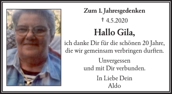 Traueranzeige von Gila  von trauer.wuppertaler-rundschau.de