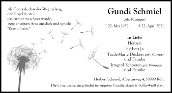 Traueranzeige von Gundi Schmiel von trauer.extra-tipp-moenchengladbach.de