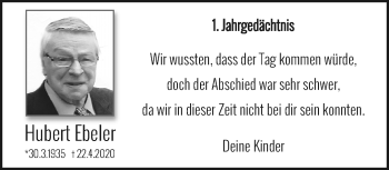 Traueranzeige von Hubert Ebeler von trauer.extra-tipp-moenchengladbach.de