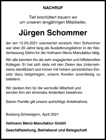Traueranzeige von Jürgen Schommer von trauer.extra-tipp-moenchengladbach.de