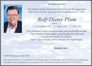 Traueranzeige von Rolf-Dieter Plum von trauer.extra-tipp-moenchengladbach.de