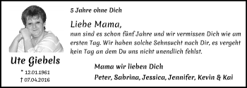 Traueranzeige von Ute Giebels von trauer.extra-tipp-moenchengladbach.de