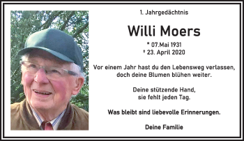 Traueranzeige von Willi Moers von trauer.extra-tipp-moenchengladbach.de