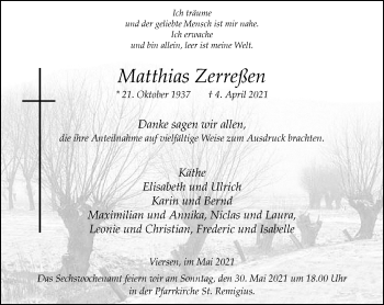 Traueranzeige von Matthias Zerreßen von trauer.extra-tipp-moenchengladbach.de