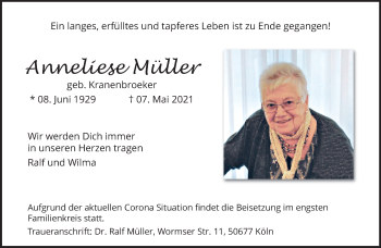 Traueranzeige von Anneliese Müller von trauer.mein.krefeld.de