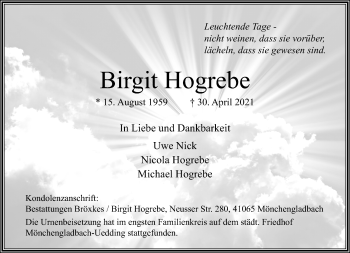 Traueranzeige von Birgit Hogrebe von trauer.extra-tipp-moenchengladbach.de