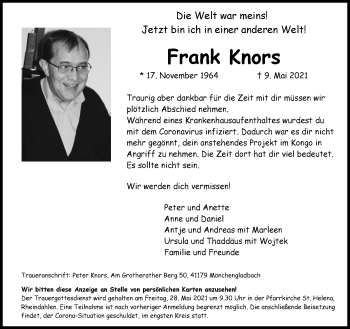 Traueranzeige von Frank Knors von trauer.extra-tipp-moenchengladbach.de