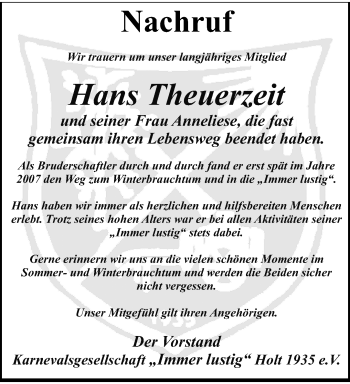 Traueranzeige von Hans Theuerzeit von trauer.extra-tipp-moenchengladbach.de