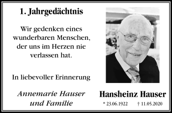 Traueranzeige von Hansheinz Hauser von trauer.mein.krefeld.de