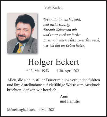 Traueranzeige von Holger Eckert von trauer.extra-tipp-moenchengladbach.de