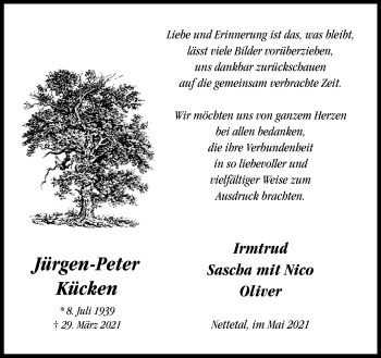 Traueranzeige von Jürgen-Peter Kücken von trauer.extra-tipp-moenchengladbach.de