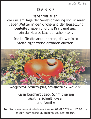 Traueranzeige von Margaretha Schmithuysen von trauer.extra-tipp-moenchengladbach.de