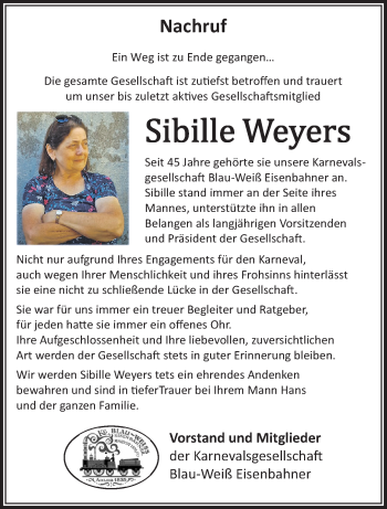 Traueranzeige von Sibille Weyers von trauer.extra-tipp-moenchengladbach.de