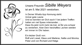 Traueranzeige von Sibille Weyers von trauer.extra-tipp-moenchengladbach.de