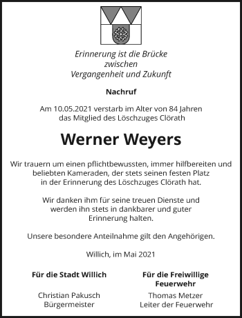 Traueranzeige von Werner Weyers von trauer.extra-tipp-moenchengladbach.de