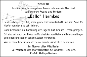 Traueranzeige von Ballo Hermkes von trauer.mein.krefeld.de